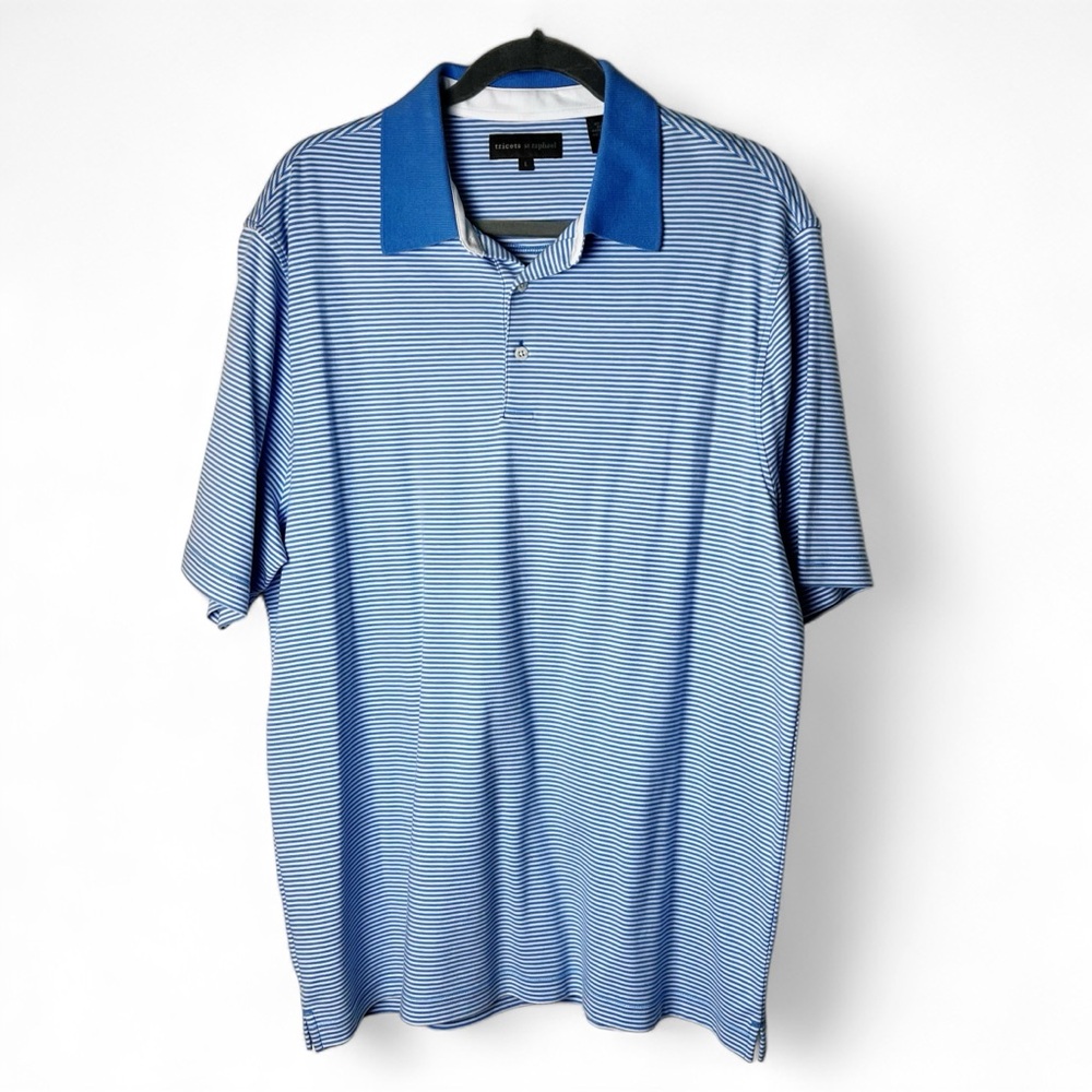 Tricots St Raphael - Men’s Striped Polo Short Sleeve Shirt Blue & White‎ - Sz. L